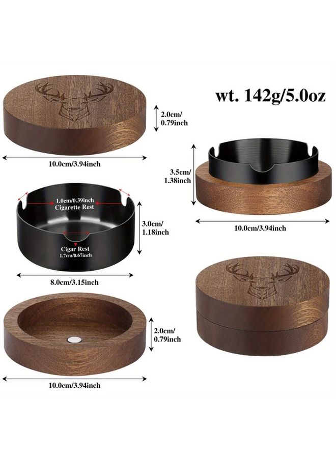 Deer Head Wooden Ashtray With Golden Stainless Steel Liner For Car Home Office Travel Gift - Image 3