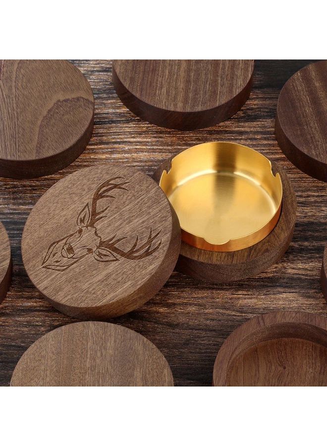 Deer Head Wooden Ashtray With Golden Stainless Steel Liner For Car Home Office Travel Gift - Image 2