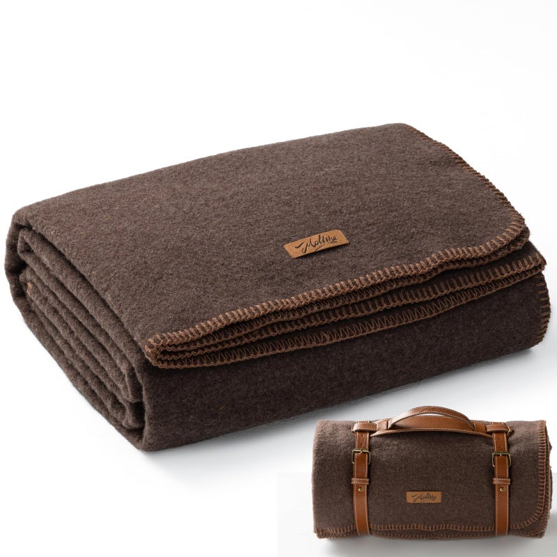 Molithe 100 Wool Blanket 62 x 86 Warm Thick Washable Military Wool Blanket Great for Camping Outdoors Sporting Events Survival Kits Brown - Image 2