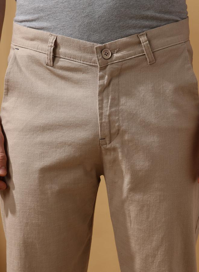 Dennis Lingo Men's Oat Milk 100% Cotton Solid Pattern Full Length Chinos Relaxed Trouser  - Image 5