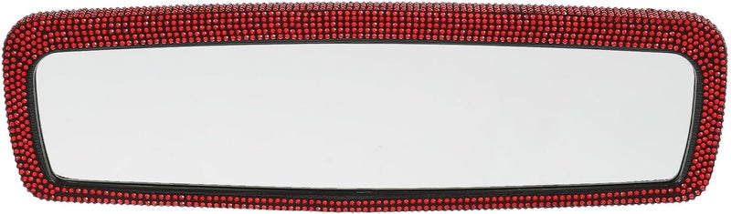 Rhinestone Bling Car Rearview Mirror with Red Gem Detail, Interior Auto Rear View Mirror for Enhanced Visibility and Stylish Car Decor - Image 1