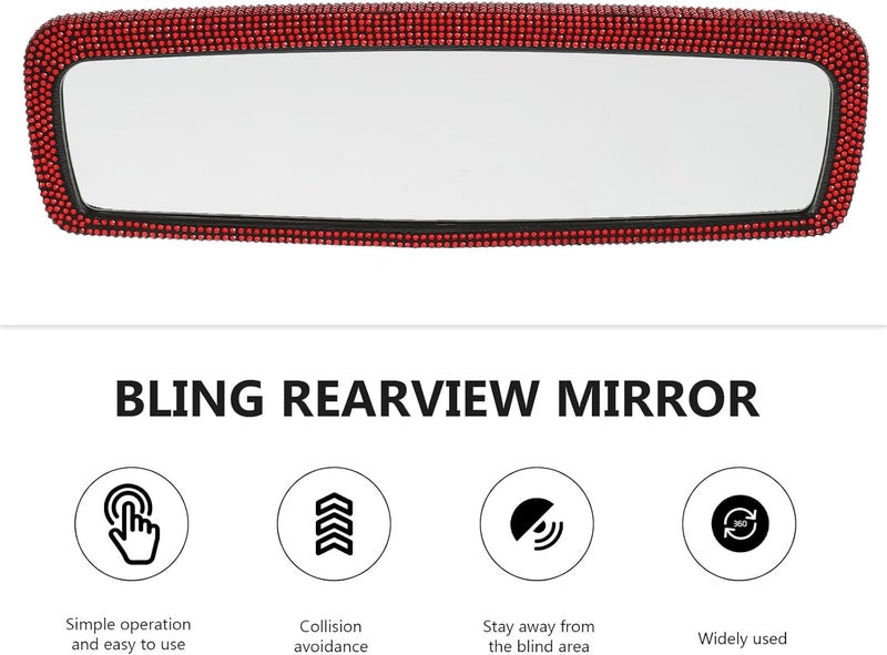 Rhinestone Bling Car Rearview Mirror with Red Gem Detail, Interior Auto Rear View Mirror for Enhanced Visibility and Stylish Car Decor - Image 3
