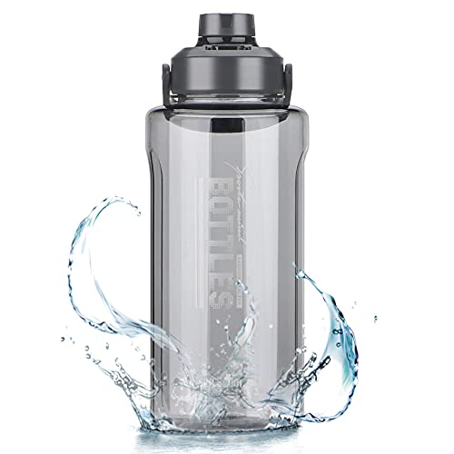 Olerd Half Gallon/64oz Water Bottle With Handle, Leak proof with removable strainer, BPA Free Fitness 2L Sports Water Jug, ensure You Drink Enough Water Daily for Gym and Outdoor Sports(Grey) - Image 1