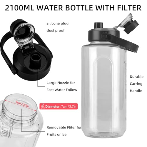 Olerd Half Gallon/64oz Water Bottle With Handle, Leak proof with removable strainer, BPA Free Fitness 2L Sports Water Jug, ensure You Drink Enough Water Daily for Gym and Outdoor Sports(Grey) - Image 2