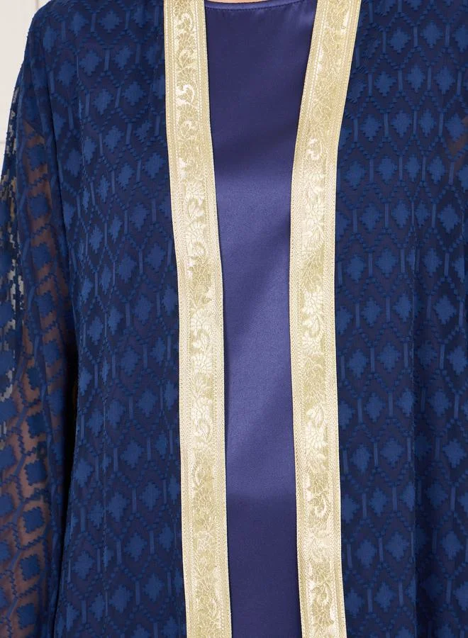 ستايلي Dobby Texture Lace Border Abaya and Satin Inner Dress Set