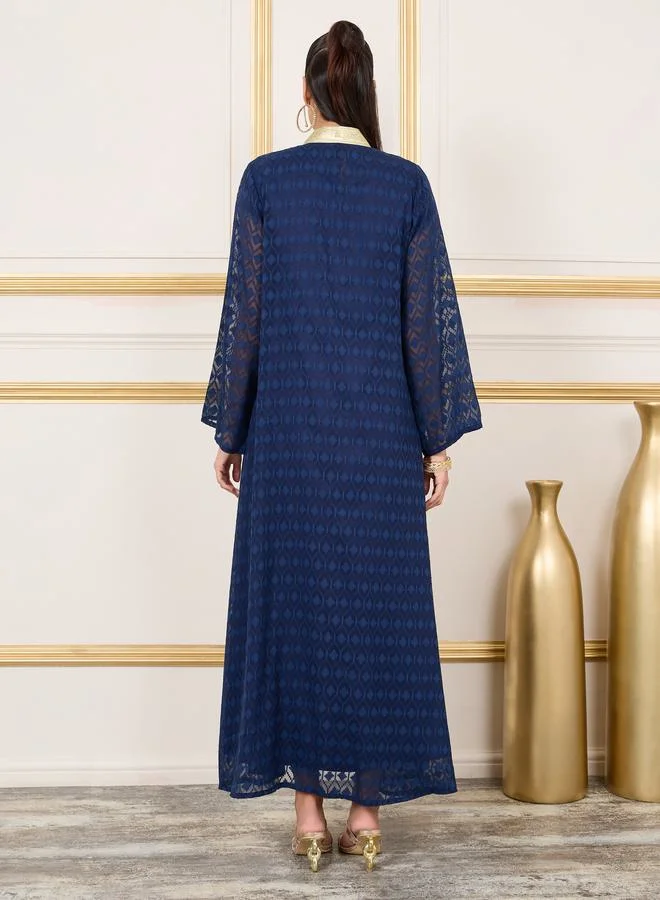 ستايلي Dobby Texture Lace Border Abaya and Satin Inner Dress Set