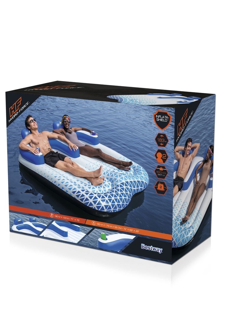 بست واي كرسي استراحة مزدوج ازرق قابل للنفخ مع مسند 196x193 سم - 43534 - Image 1