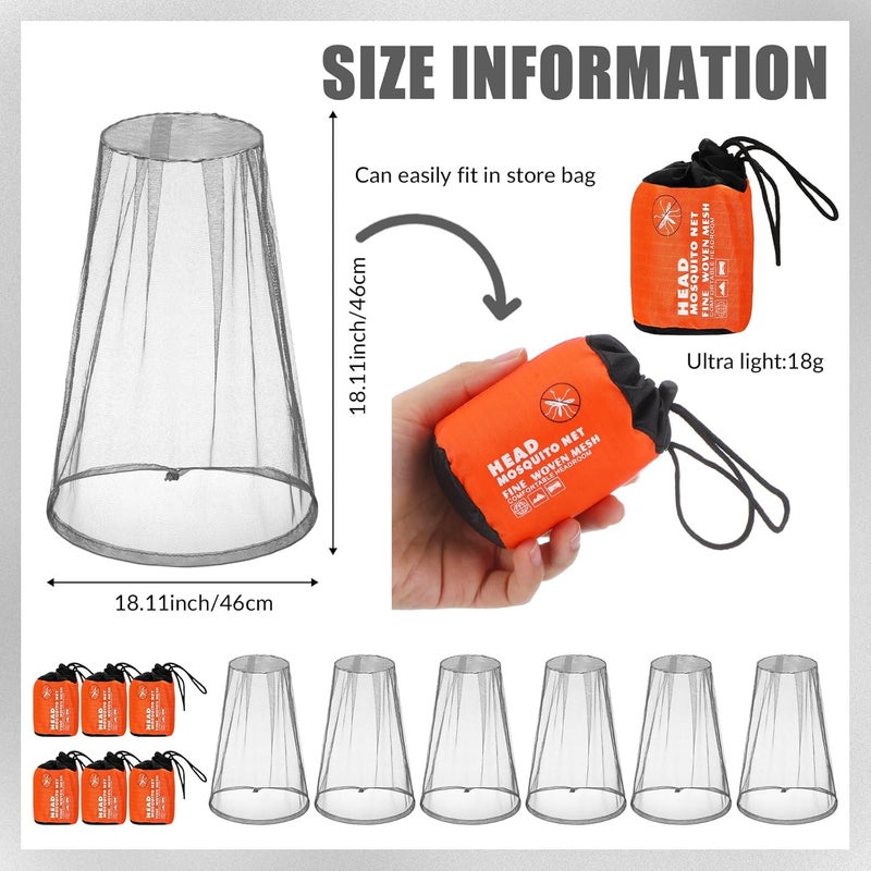 Hestya 6 Pack Mosquito Head Net Bug Head Net Insects Mesh Head Net for Outdoor Face Neck Head Protecting - Image 3