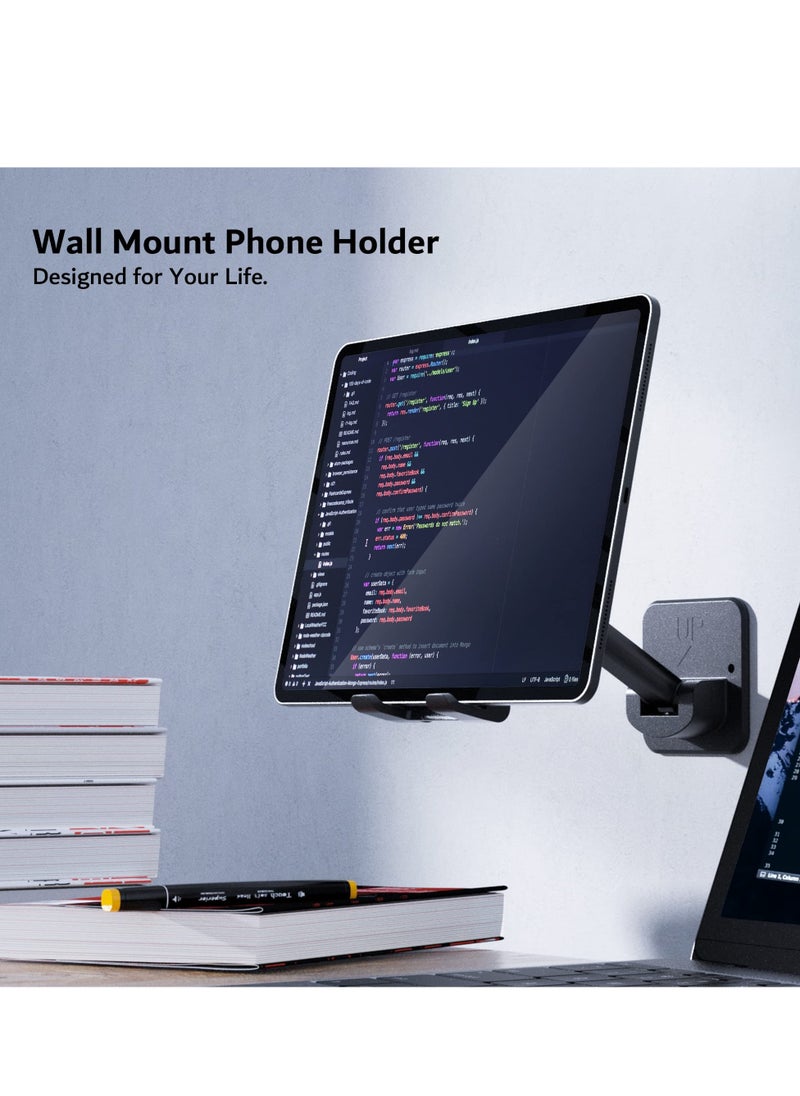 Excefore Wall Mount Cell Phone Tablet Holder, Extendable Adjustable Cellphone Stand for Mirror Bathroom Shower Bedroom Kitchen Treadmill, Compatible with iPhone iPad Series or Other Smartphones (Black)  - Image 5