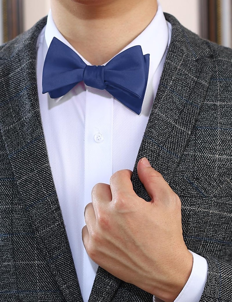 pensee Mens Solid Bowtie Woven Self Tie Bow Ties Tuxedo & Wedding Bowties - Image 2