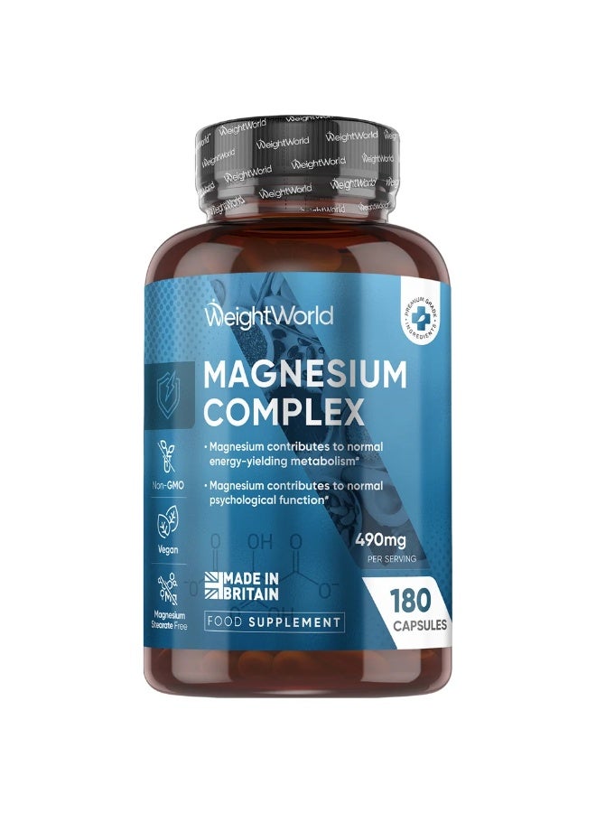 ماغنيسيوم كومبلكس 490 ملجم – 180 كبسولة، تدعم الاسترخاء، صحة العضلات والطاقة - Image 1