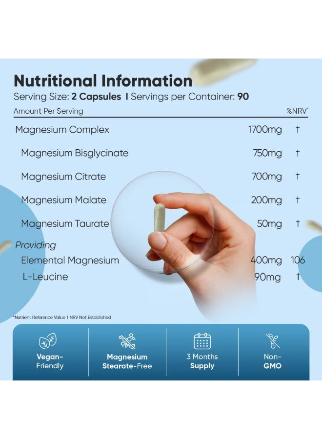 ماغنيسيوم كومبلكس 490 ملجم – 180 كبسولة، تدعم الاسترخاء، صحة العضلات والطاقة - Image 4
