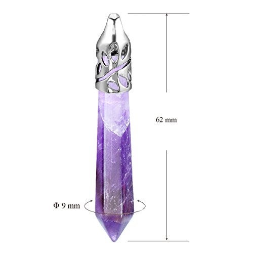 BEADNOVA Healing Crystal Necklace for Women Men Natural Amethyst Quartz Crystal Pendant Energy Healing Gemstones Jewelry Pendulum Crystal Divination (Hexagonal,18 Inches Stainless Steel Chain) - Image 4