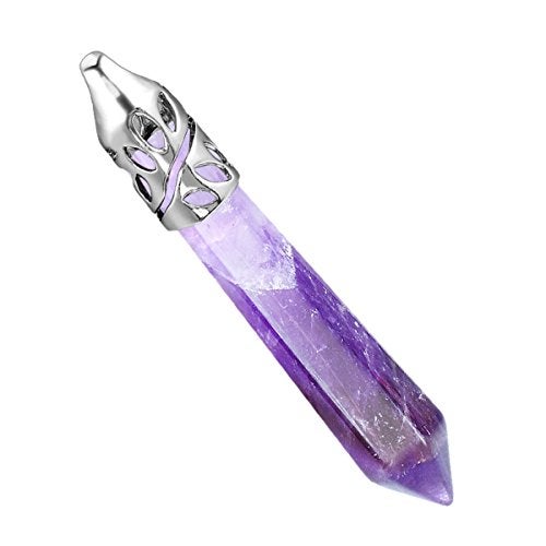 BEADNOVA Healing Crystal Necklace for Women Men Natural Amethyst Quartz Crystal Pendant Energy Healing Gemstones Jewelry Pendulum Crystal Divination (Hexagonal,18 Inches Stainless Steel Chain) - Image 2