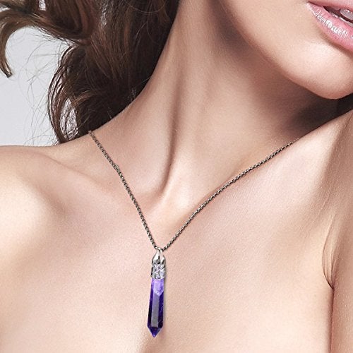 BEADNOVA Healing Crystal Necklace for Women Men Natural Amethyst Quartz Crystal Pendant Energy Healing Gemstones Jewelry Pendulum Crystal Divination (Hexagonal,18 Inches Stainless Steel Chain) - Image 5