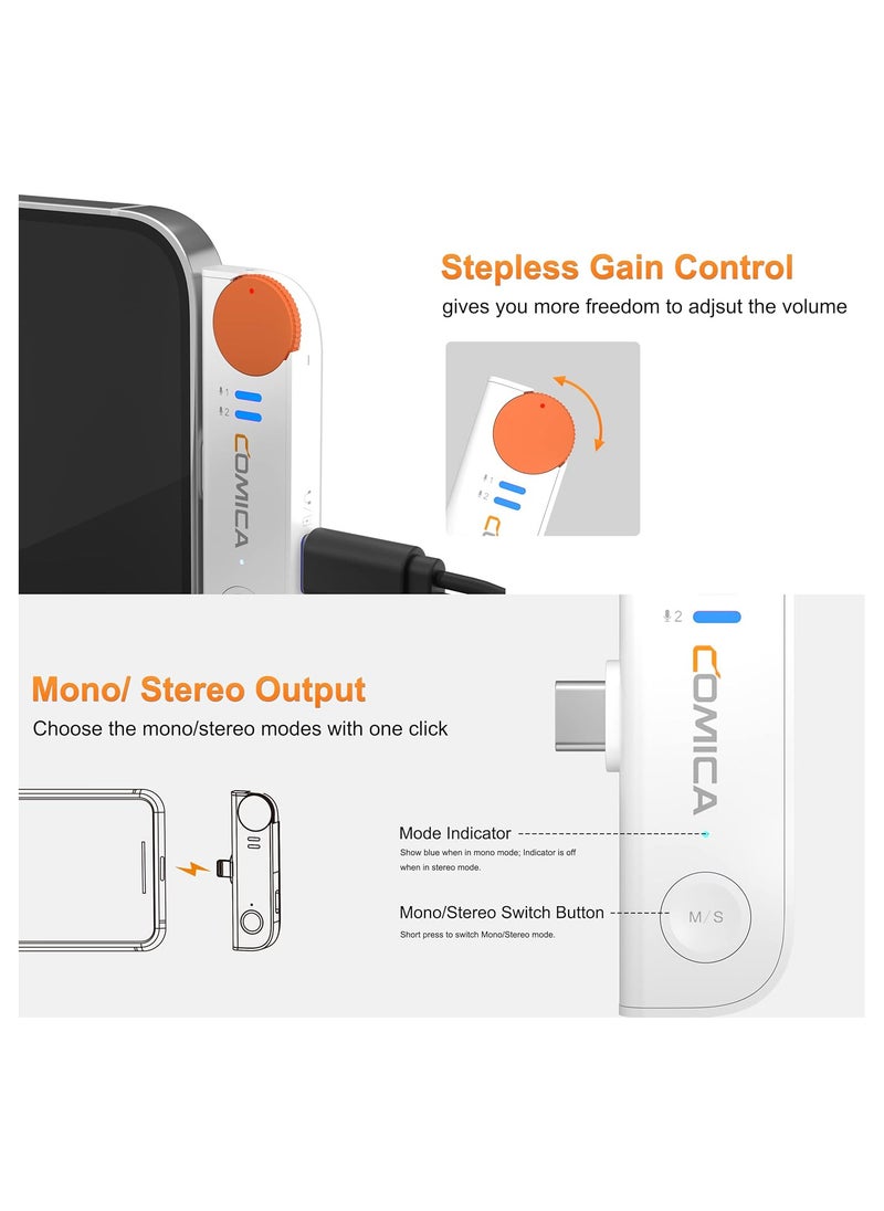 COMICA comica Vimo-S UC 2.4GHz Lavalier Wireless Microphone for USB-C Android Smartphone with Charging Box, 200 m Transmission, Lapel Microphone Plug & Play for Mobile Phone Interviews/YouTube/TikTok/Live  - Image 4