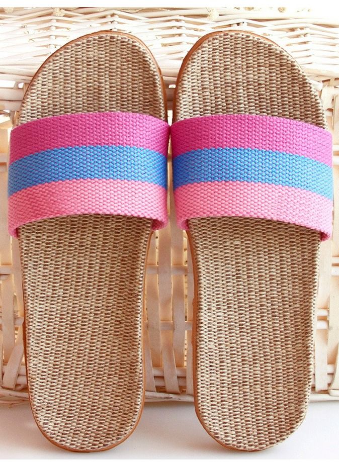 Loquat Flax Slippers Linen Slippers No Slip Indoor Slippers Open Toe Multicolor Stripes 