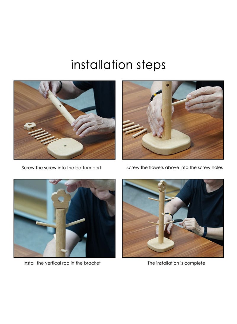 KASTWAVE Wood Mug Stand Tree, Coffee Mug Tree Cups Rack Holder with Six Removable Pegs, Steady Mug Organizer Stand for Countertop, Tea Cup Glass Bottle Hanger Drying Display Organizer Standing - Image 4