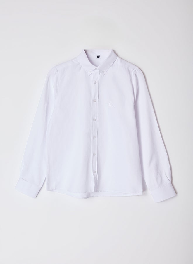 trendyol White Regular Fit Embroidery Detail Oxford Easy Ironable Smart Shirt - Image 3