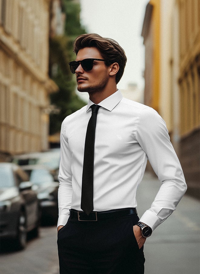 trendyol White Regular Fit Embroidery Detail Oxford Easy Ironable Smart Shirt - Image 1