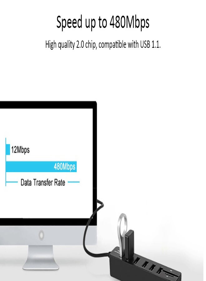 JDL-HSD5 USB Hub Combo Splitter 3/6 Ports Optional USB 2.0 High Speed Mini 2 In 1 SD TF Card Reader for Laptop Computer - Image 2