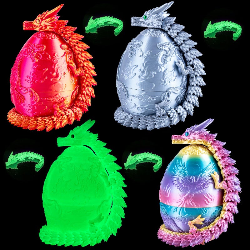 dikale 4 Packs 3D Printed Toy Dragon Eggs with 2 Articulated Dragons Inside Christmas Easter Stocking Stuffers Fantasy Decor Fidget Toys Classroom Prize Supplies Gifts 4 Silk Colorful Set - Image 3