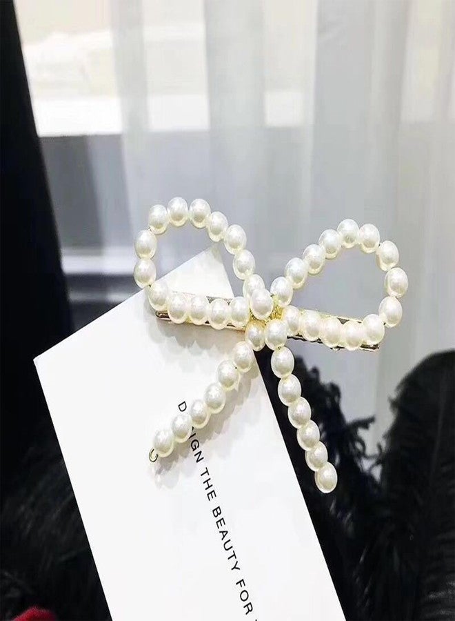 LINYUEARUI 10pcs Pearl Bow Hair Clips，Hair Barrettes Accessories Girls and Women，Faux Pearl Hair Barrette，Decorative Bobby Pin Barrette，Bow Pearls Hairpin，Non-Slip Duckbill Clip，Non-Slip Hairpin Pearls Barrette - Image 3