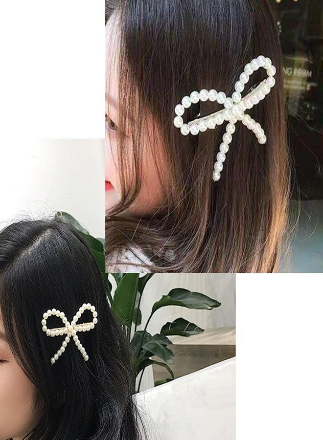 LINYUEARUI 10pcs Pearl Bow Hair Clips，Hair Barrettes Accessories Girls and Women，Faux Pearl Hair Barrette，Decorative Bobby Pin Barrette，Bow Pearls Hairpin，Non-Slip Duckbill Clip，Non-Slip Hairpin Pearls Barrette - Image 2