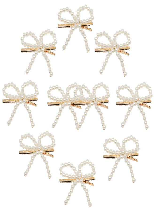 LINYUEARUI 10pcs Pearl Bow Hair Clips，Hair Barrettes Accessories Girls and Women，Faux Pearl Hair Barrette，Decorative Bobby Pin Barrette，Bow Pearls Hairpin，Non-Slip Duckbill Clip，Non-Slip Hairpin Pearls Barrette - Image 1