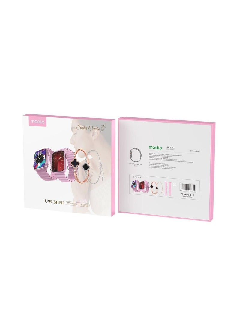 Smart watch U99 mini with 2 free bangles pink