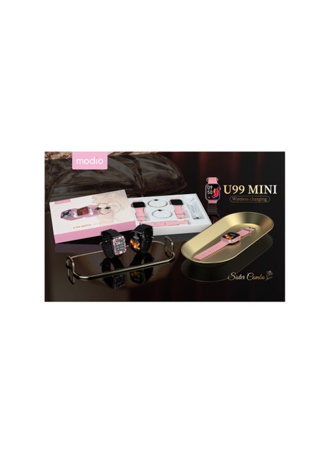 Smart watch U99 mini with 2 free bangles pink