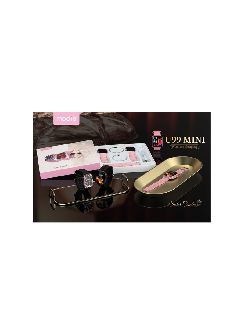 Smart watch U99 mini with 2 free bangles pink
