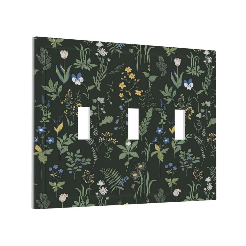 Yamxbfa Boho Floral Vintage Dark Green Background 3 Gang Light Switch Plate Decorative Triple Toggle Wall Plate Cover Electrical Faceplate for Home LivingRoom Bedroom Art Panel Decor 67 X 48 - Image 2