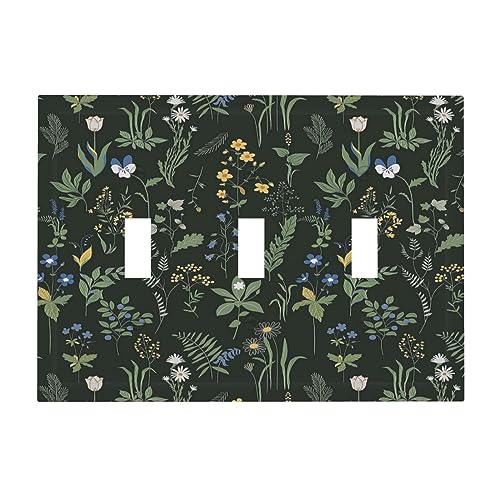 Yamxbfa Boho Floral Vintage Dark Green Background 3 Gang Light Switch Plate Decorative Triple Toggle Wall Plate Cover Electrical Faceplate for Home LivingRoom Bedroom Art Panel Decor 67 X 48 - Image 3