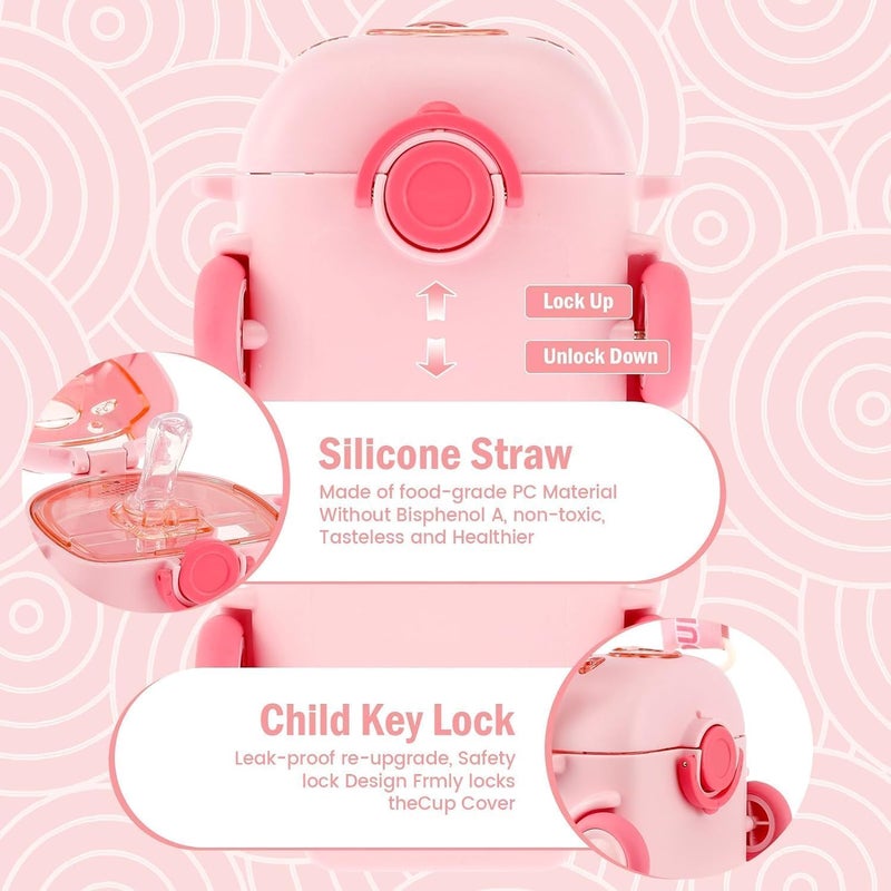 TORT Bus Water Bottle for Kid with Straw and Sticker Sport | Leakproof, Bpa Free With Lock, 500 Ml | Tritan Water Bottle For School Kids | Cute Bus Shaped Water Bottle For Girls & Boys (PINK) - Image 4