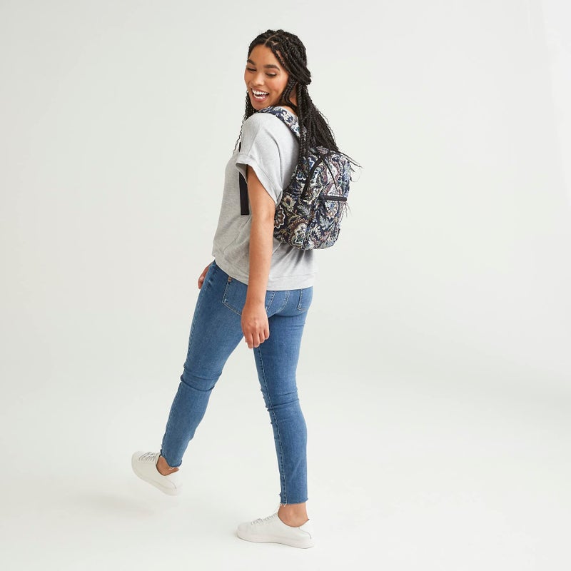 Vera Bradley Women's Cotton Small Backpack, Black - Recycled Cotton, One Size - Image 5