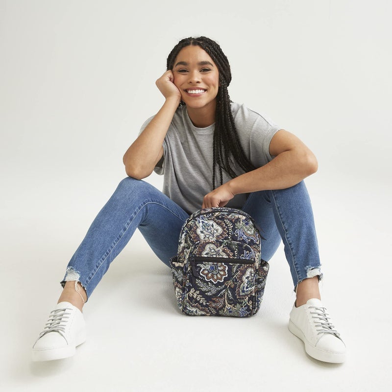 Vera Bradley Women's Cotton Small Backpack, Black - Recycled Cotton, One Size - Image 4