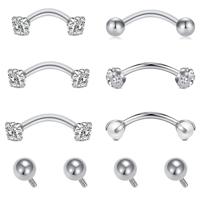 MODRSA Rook Piercing Jewelry Silver Eyebrow Piercing Jewelry Eyebrow Rings Eyebrow Piercing Surface Tragus Piercing Jewelry Rook Earrings Curved Barbell Piercing Jewelry - Image 1