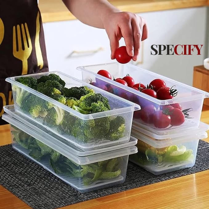 SPECIFY Fridge Storage Boxes Pack of 6 Fridge Organizer with Removable Drain Plate Fridge Storage Containers Keeps Fruits Vegetables Meat Fish Fresh Longer 1500 ML Container Box - Image 2