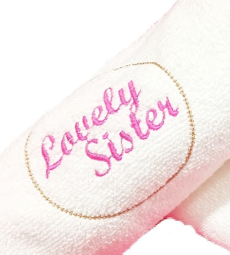 Mrunals Fashion Gift for Brother Sister Message Written by Embroidery on Hand Towel 150 GSM Pack of 2 White Towel Lovely Sister - Image 2