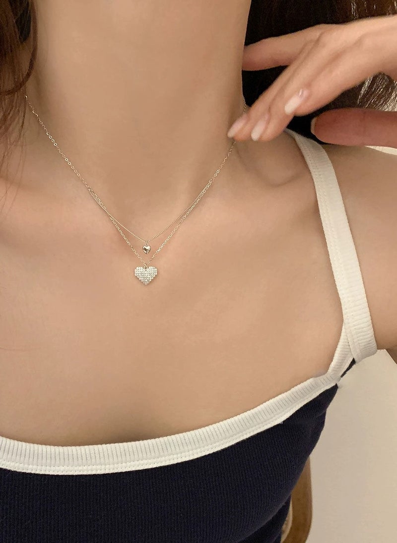Goolsky Silver Double-Layer Heart Necklace for Women – Elegant Small-Brand Luxury Collarbone Chain, Unique Designer Choker - Image 5