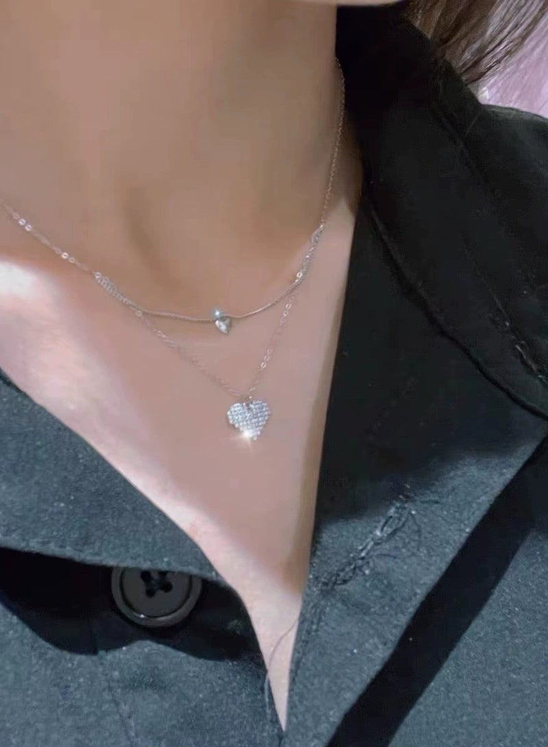 Goolsky Silver Double-Layer Heart Necklace for Women – Elegant Small-Brand Luxury Collarbone Chain, Unique Designer Choker - Image 3