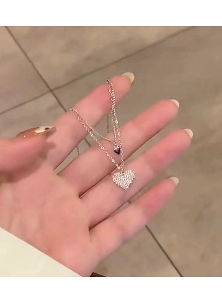 Goolsky Silver Double-Layer Heart Necklace for Women – Elegant Small-Brand Luxury Collarbone Chain, Unique Designer Choker - Image 4