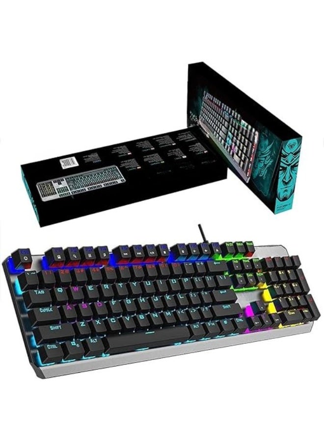 لوحة مفاتيح ألعاب ميكانيكية، زرقاء، تخطيط عربي وإنجليزي، متعدد الألوان، اتصال USB - Image 1