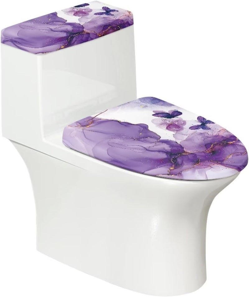 Vanideaoty Purple Marble Toilet Seat and Tank Lid Covers for Bathroom Decor 2 Set Round Oval Butterfly Toilet Lid Tank Cover Set - Image 1