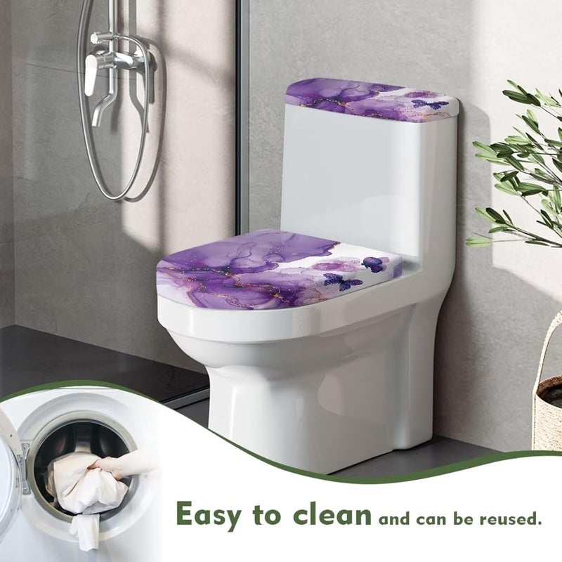 Vanideaoty Purple Marble Toilet Seat and Tank Lid Covers for Bathroom Decor 2 Set Round Oval Butterfly Toilet Lid Tank Cover Set - Image 4