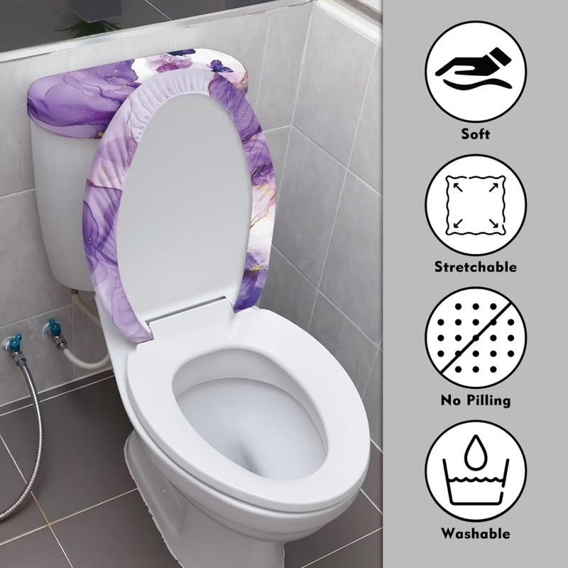 Vanideaoty Purple Marble Toilet Seat and Tank Lid Covers for Bathroom Decor 2 Set Round Oval Butterfly Toilet Lid Tank Cover Set - Image 3