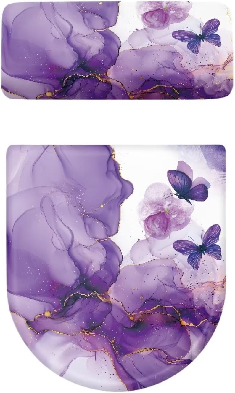 Vanideaoty Purple Marble Toilet Seat and Tank Lid Covers for Bathroom Decor 2 Set Round Oval Butterfly Toilet Lid Tank Cover Set - Image 5
