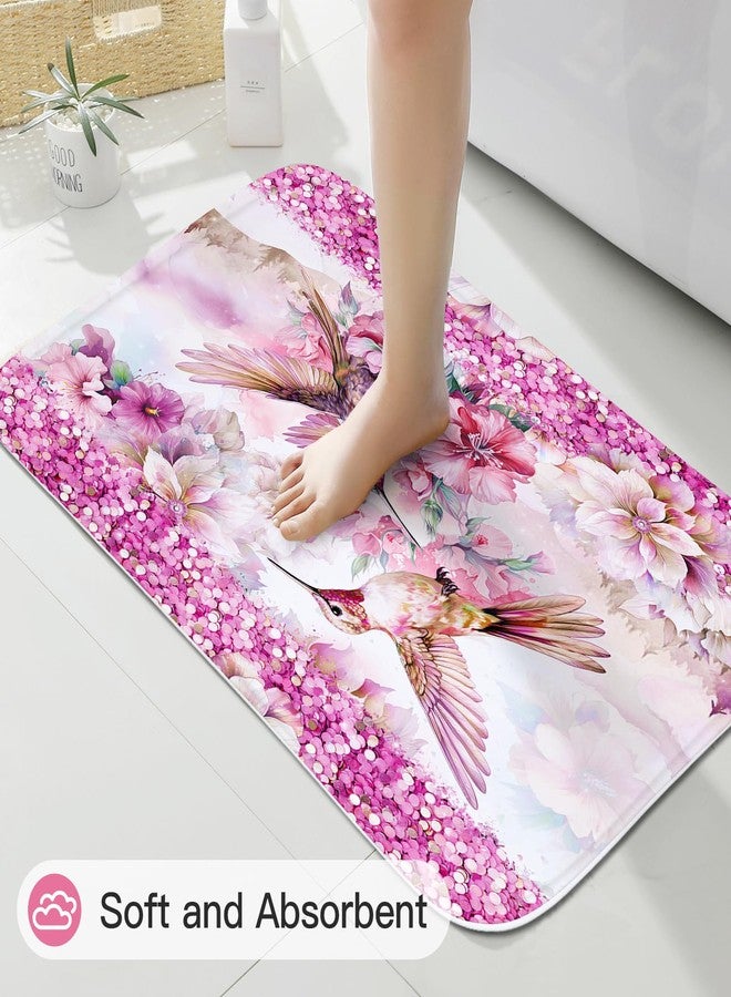 Litabel 4 Pcs Pink Hummingbird Flower Shower Curtain Set with Rugs for Bathroom Decor, Rustic Floral Bathroom Sets with Shower Curtain and Rugs, Bathroom Curtain Set with Mats (Hooks Not Included) - Image 5
