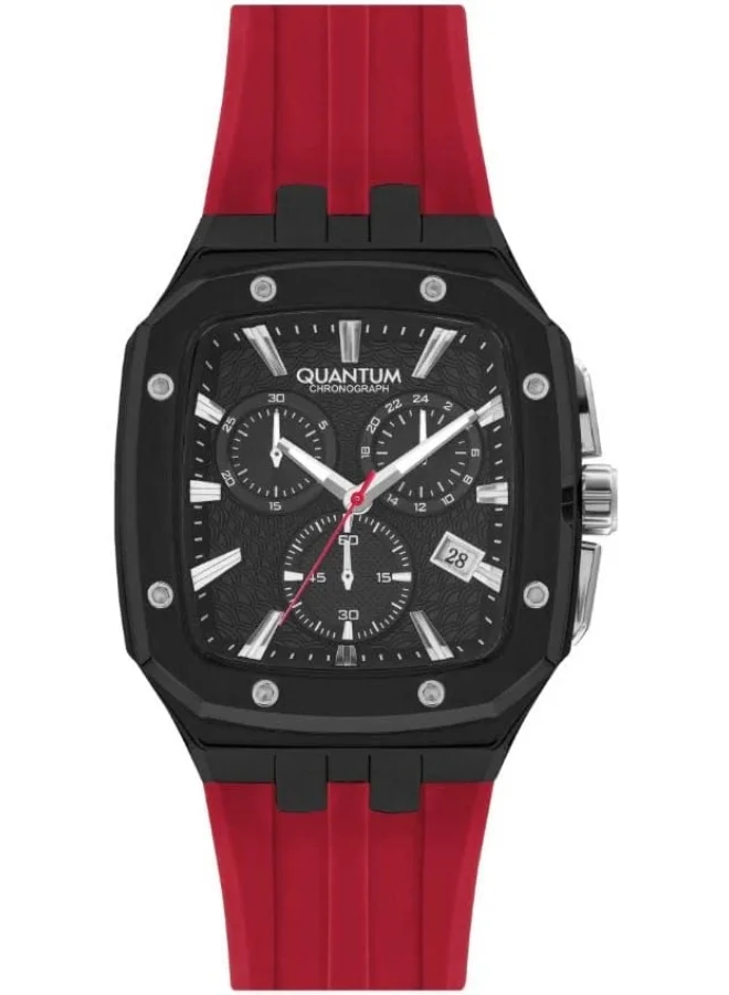 Quantum Men's Quartz Movement Watch, Chronograph Display and Silicone Strap - HNG1033.658, Red